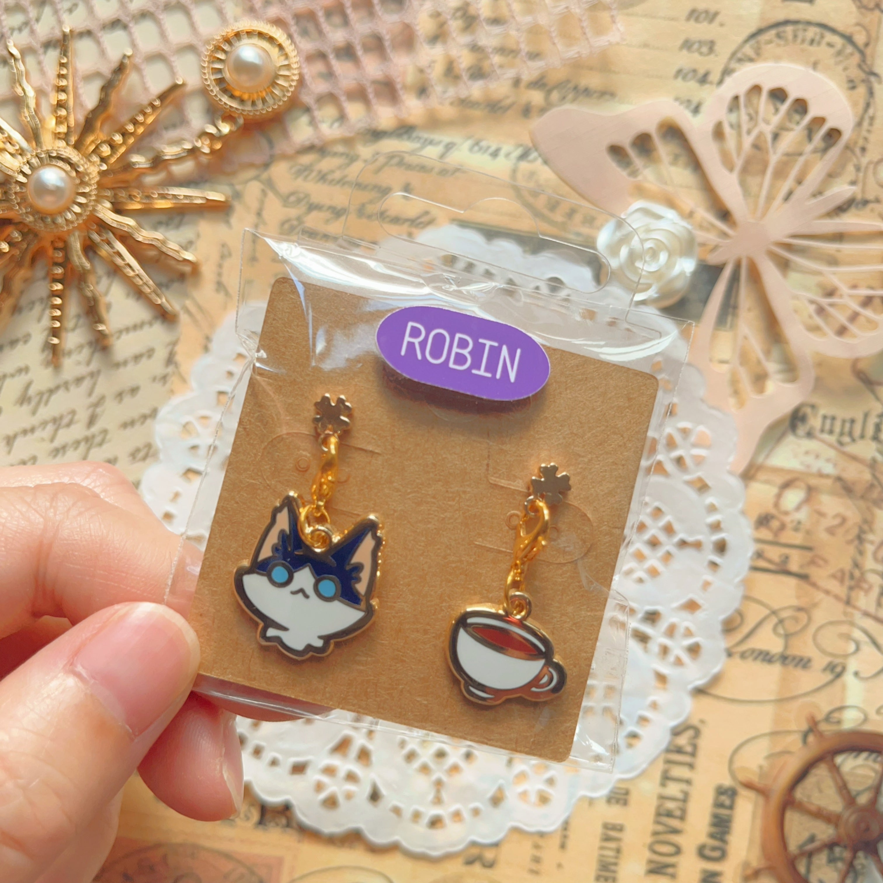 OP Charm Earring & Brooch